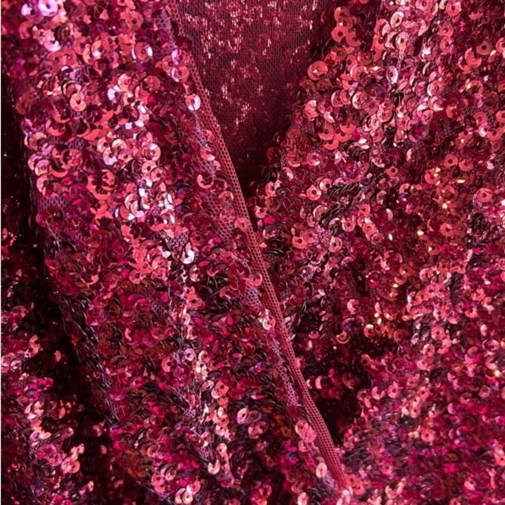 NWT Betsy & Adam burgundy sequin V-neck crossover dress with sash Sz 2 - Picture 3 of 8